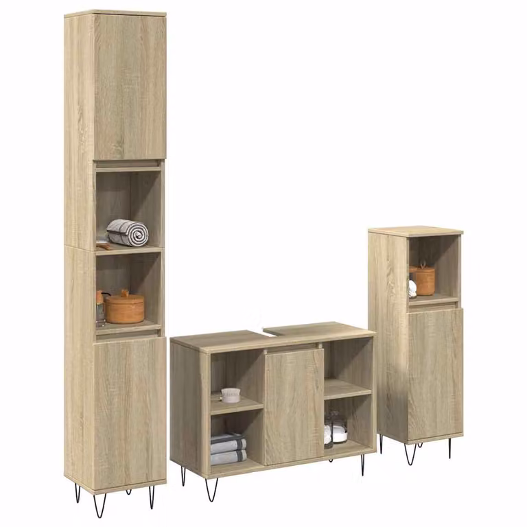 Set di mobili da bagno industrial vidaXL composto da 3 pezzi in legno e metallo, colore beige e marrone