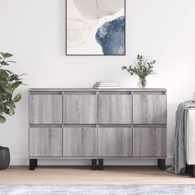 Set di 2 credenze vidaXL in legno multistrato e MDF, colore grigio, stile classico, L: 120 cm, P: 70 cm, H: 35 cm
