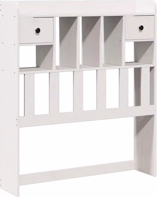 Testiera con ripiani integrati in legno massello di pino bianco, stile rustico, per letto 90x190 cm – 1