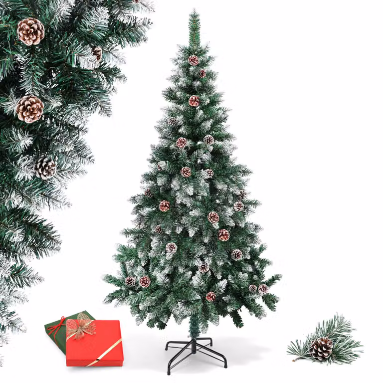 Albero di Natale Ikodm, altezza 180 cm, con decorazioni a forma di neve e 28 pigne, albero di abete artificiale con 500 punte, struttura in metallo