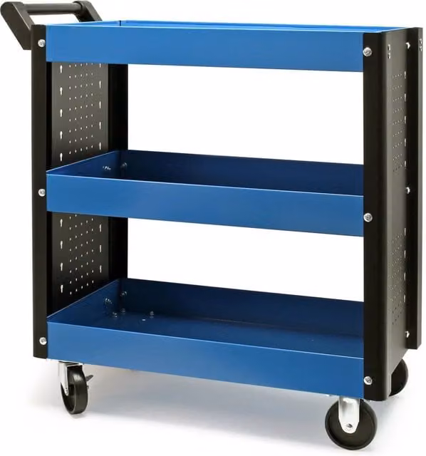 Carrello portautensili mobile con 3 ripiani e ruote in acciaio e plastica, disponibile in grigio o blu – 1