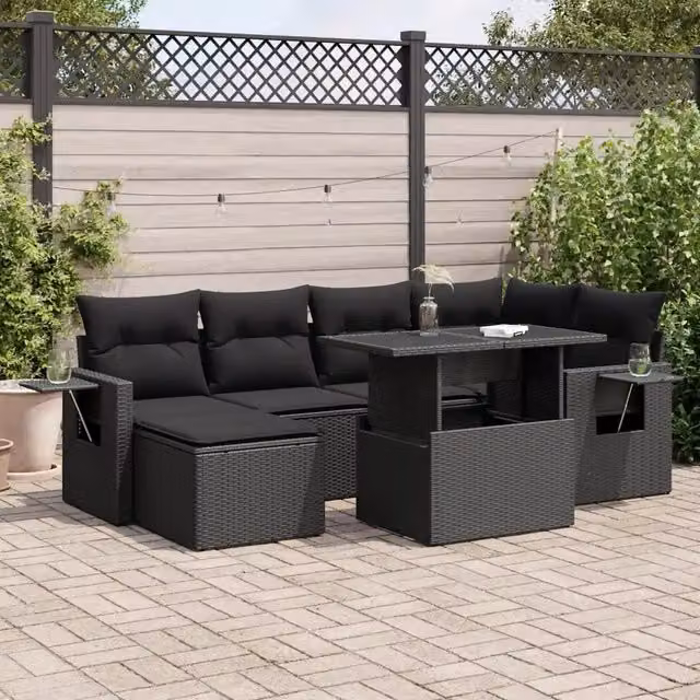 Set Divani da Giardino con Cuscini 7pz Nero Polyrattan 3326506