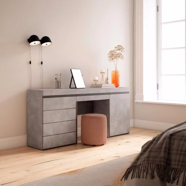 Tavolo da toeletta, 177x35x75cm, Con cassetto, Cassettiera, grigio cemento RF3463
