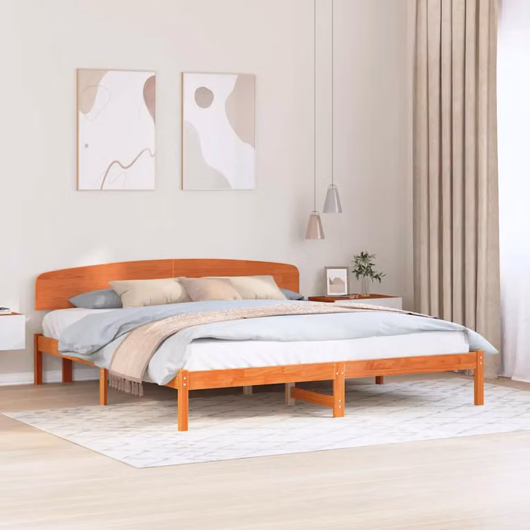 Struttura del letto moderna vidaXL in pino massello marrone cerato L 180 x P 200 cm