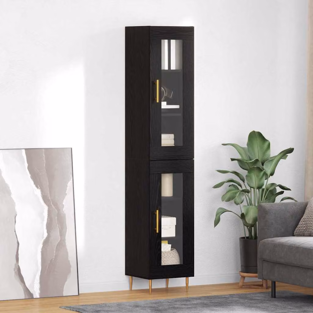 Set di 2 credenze moderne vidaXL in nero con ante in vetro e ripiani interni, sospese a parete, L/P/H: 34,5 x 34 x 180 cm
