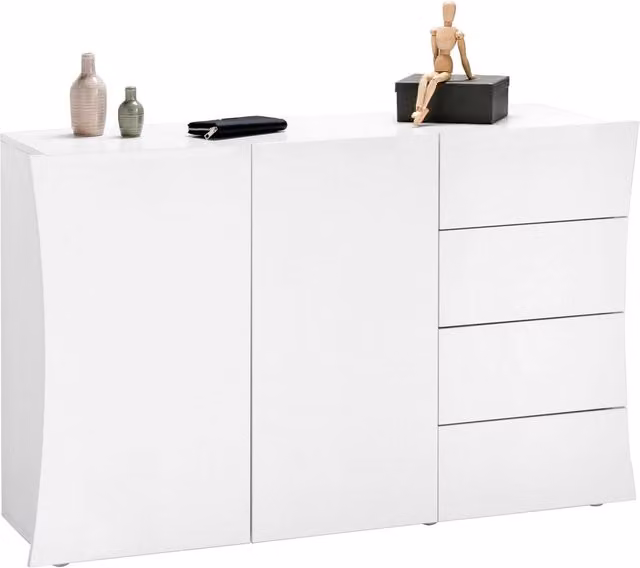 Mobile Multiuso 2 Ante 4 Cassetti 124x40x81 cm Arco Bianco Lucido