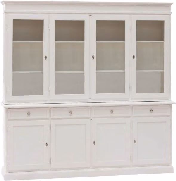 Cristalliera classica in legno di pino con 4 ante in stile shabby chic bianco Mobili 2G H x L x P: 205 x 205 x 42 cm