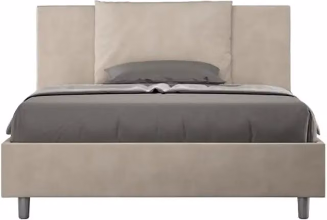 Letto matrimoniale francese con rete imbottito 140x200 microfibra sabbia Antea