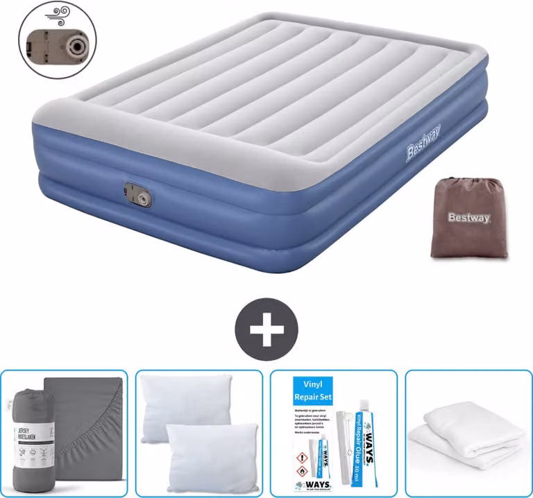 Materasso gonfiabile Bestway - 2 persone - 152 x 203 x 46 cm - Grigio/Blu - Accessori inclusi