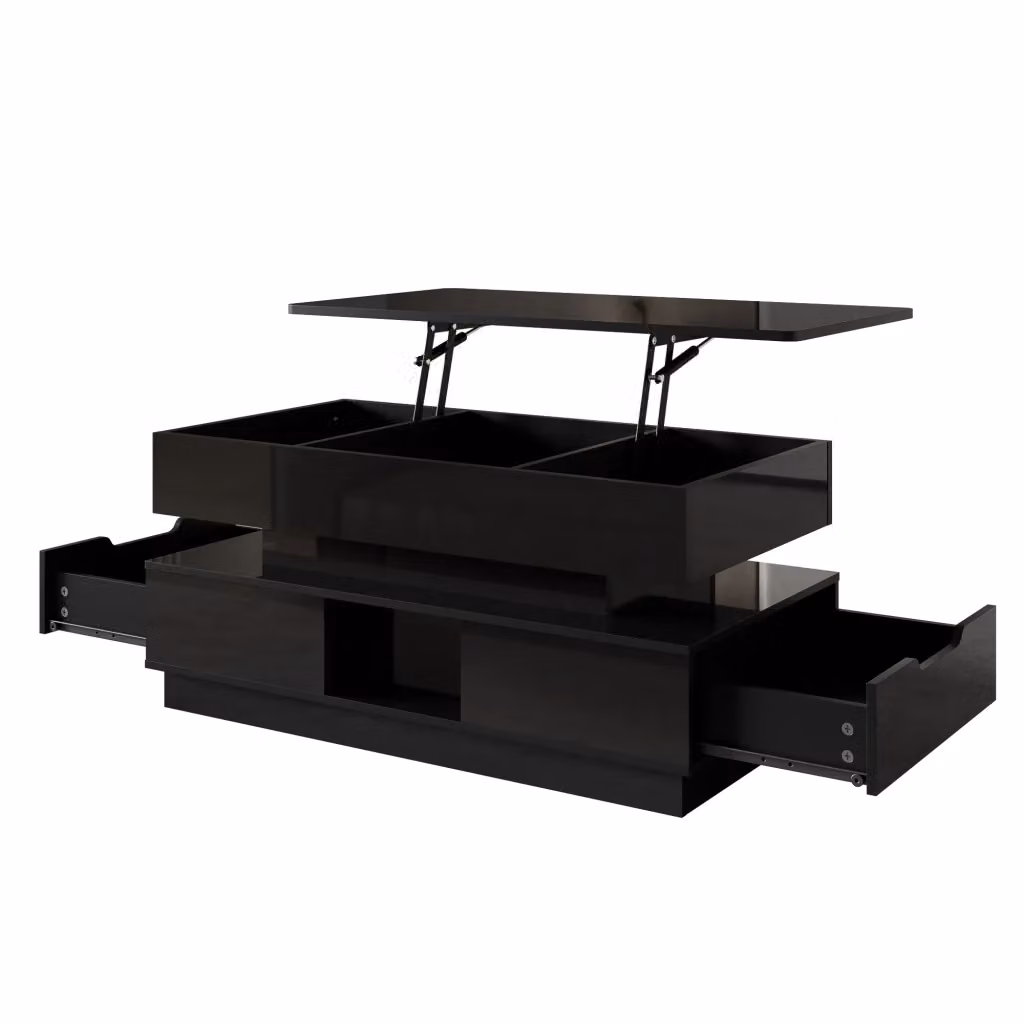 Tavolino moderno SINGULARTY nero lucido con piano regolabile in altezza e 2 cassetti L/P/H: 48 x 30 x 42,5 cm – 2