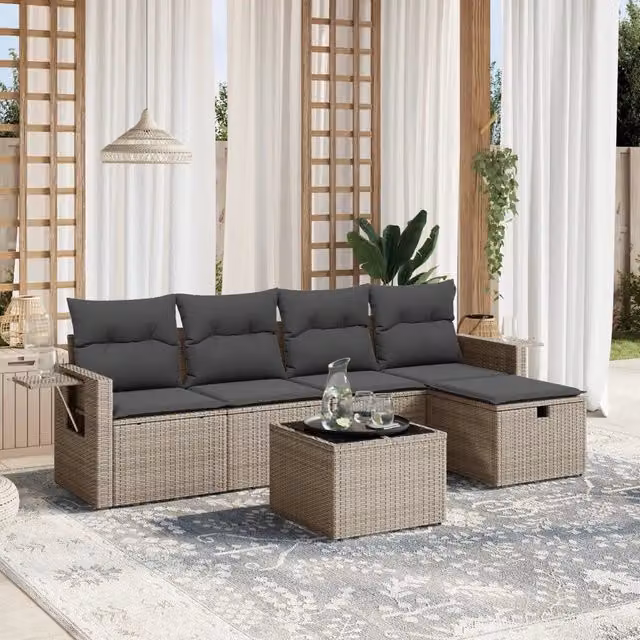 Set Divano da Giardino 6 pz con Cuscini Grigio in Polyrattan 3263786