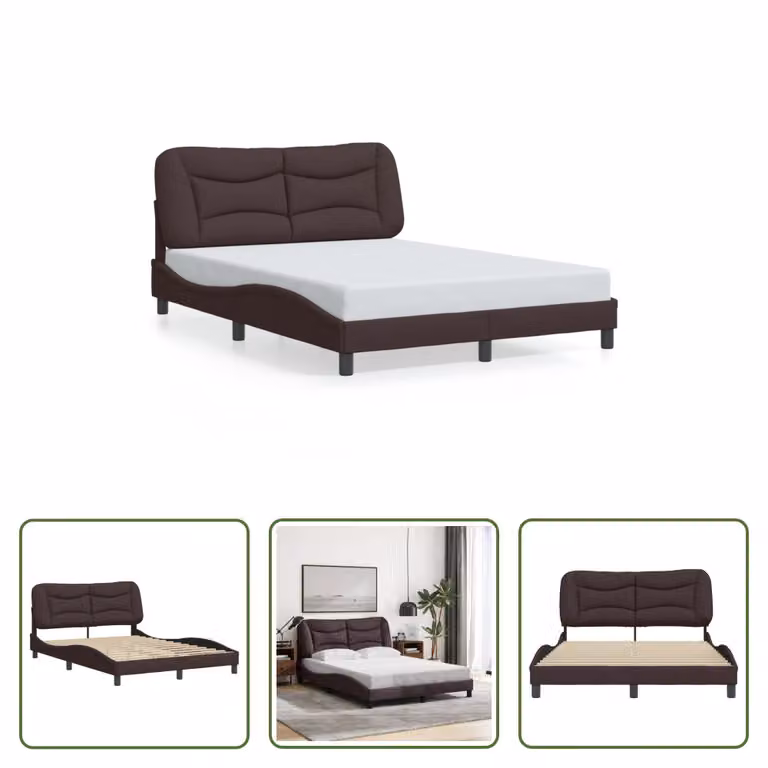 The Living Store Struttura letto con testiera in tessuto marrone scuro 140x190 cm