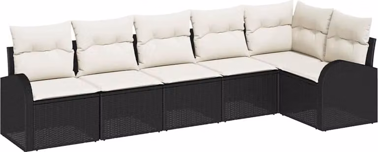 Set Divano da Giardino con cuscino 6 pcs Nero Poly Rattan