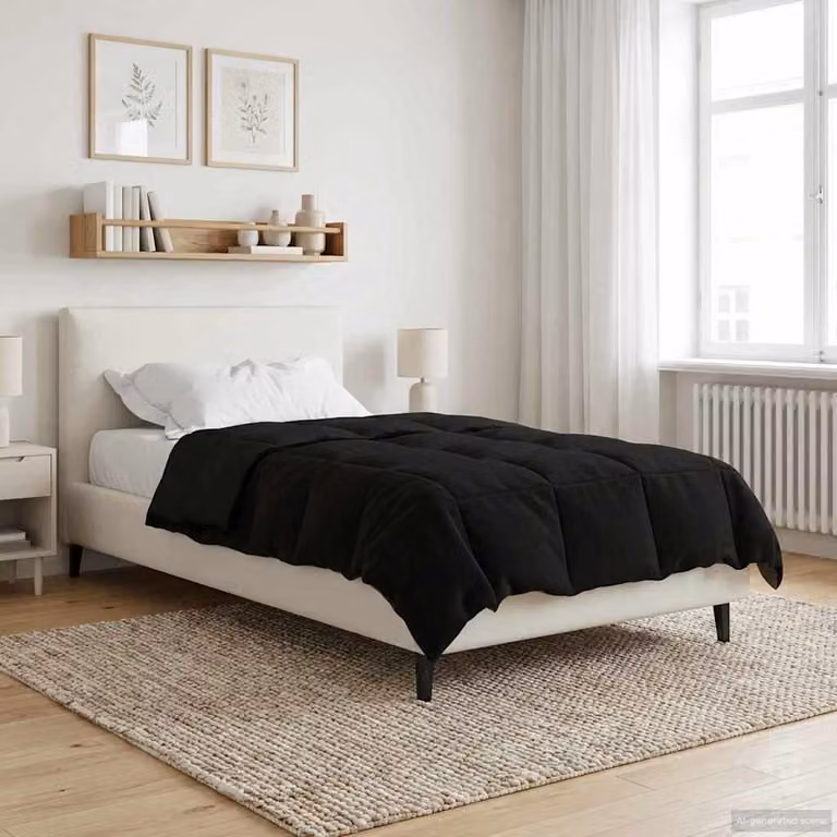 Piumone Completo Annuale 4 Stagioni vidaXL in Microfibra Traspirante e Reversibile, Nero, L 140 x P 220 cm