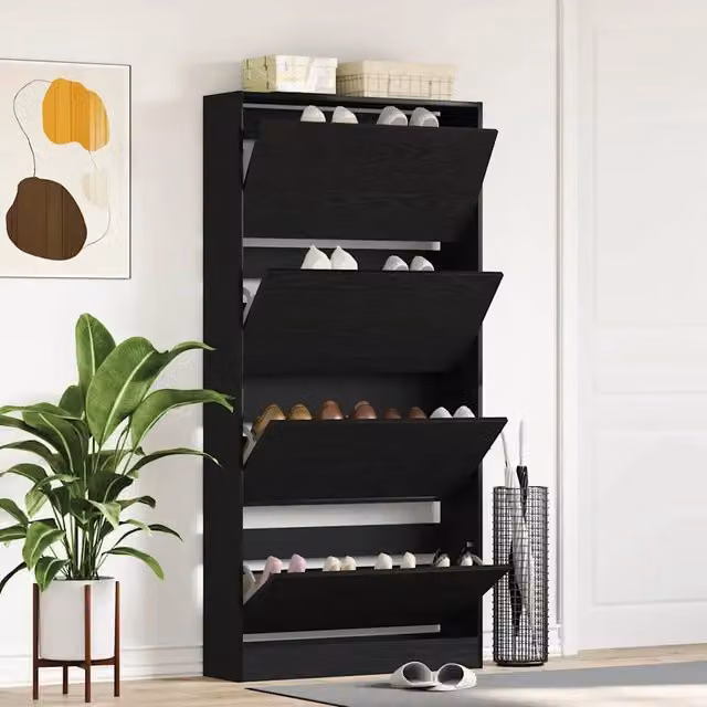 Mobile per scarpe moderno vidaXL in MDF nero L: 80 cm, P: 21 cm, H: 163,5 cm