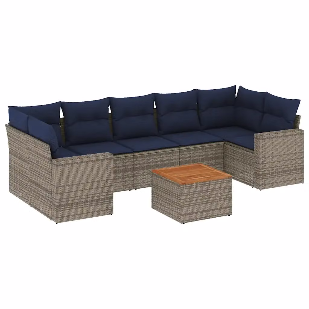 vidaXL Set Divani da Giardino 8 pz a Forma a L in Polyrattan Grigio con Cuscini e Tavolino da Esterno – 2