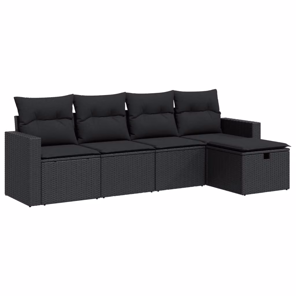Set Divani da Giardino 5 pz con Cuscini in Polyrattan Nero
