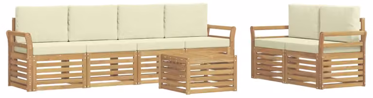 Set di divani da esterno, 7 pezzi, bianco e crema, in poliestere