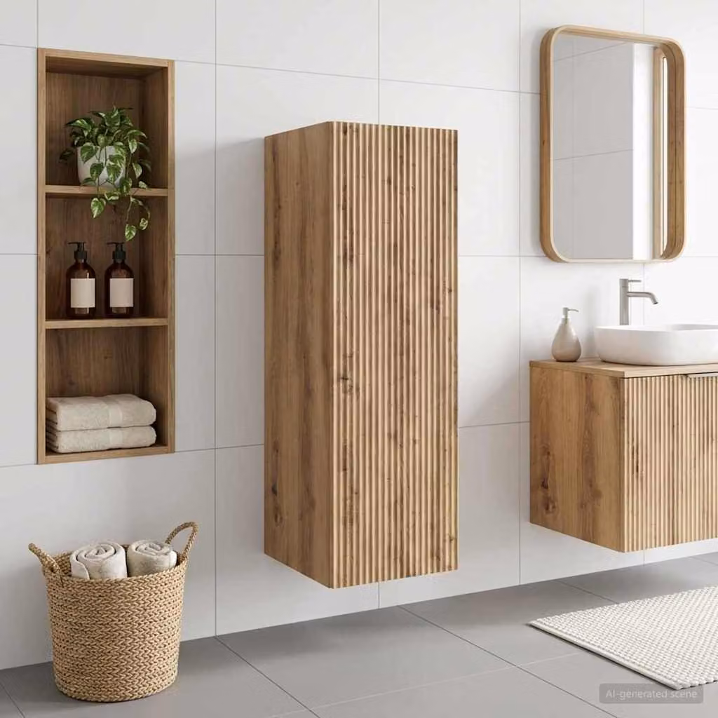 vidaXL Mobiletto da Bagno a Muro Moderno in Rovere Marrone L: 33 cm, P: 34,5 cm, H: 100 cm