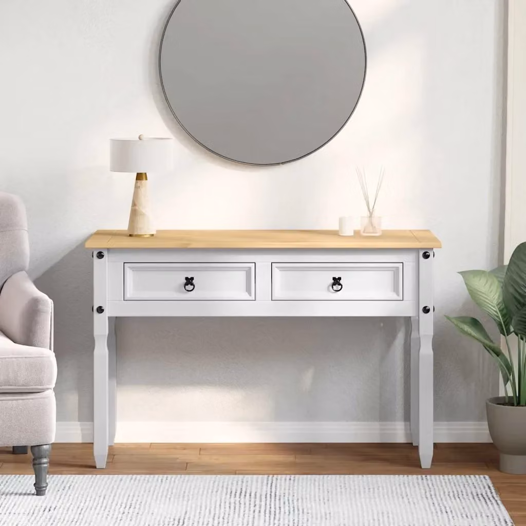Tavolino laterale Corona Bianco in pino massello, design moderno, L: 115 cm, P: 46 cm, H: 73 cm – 2