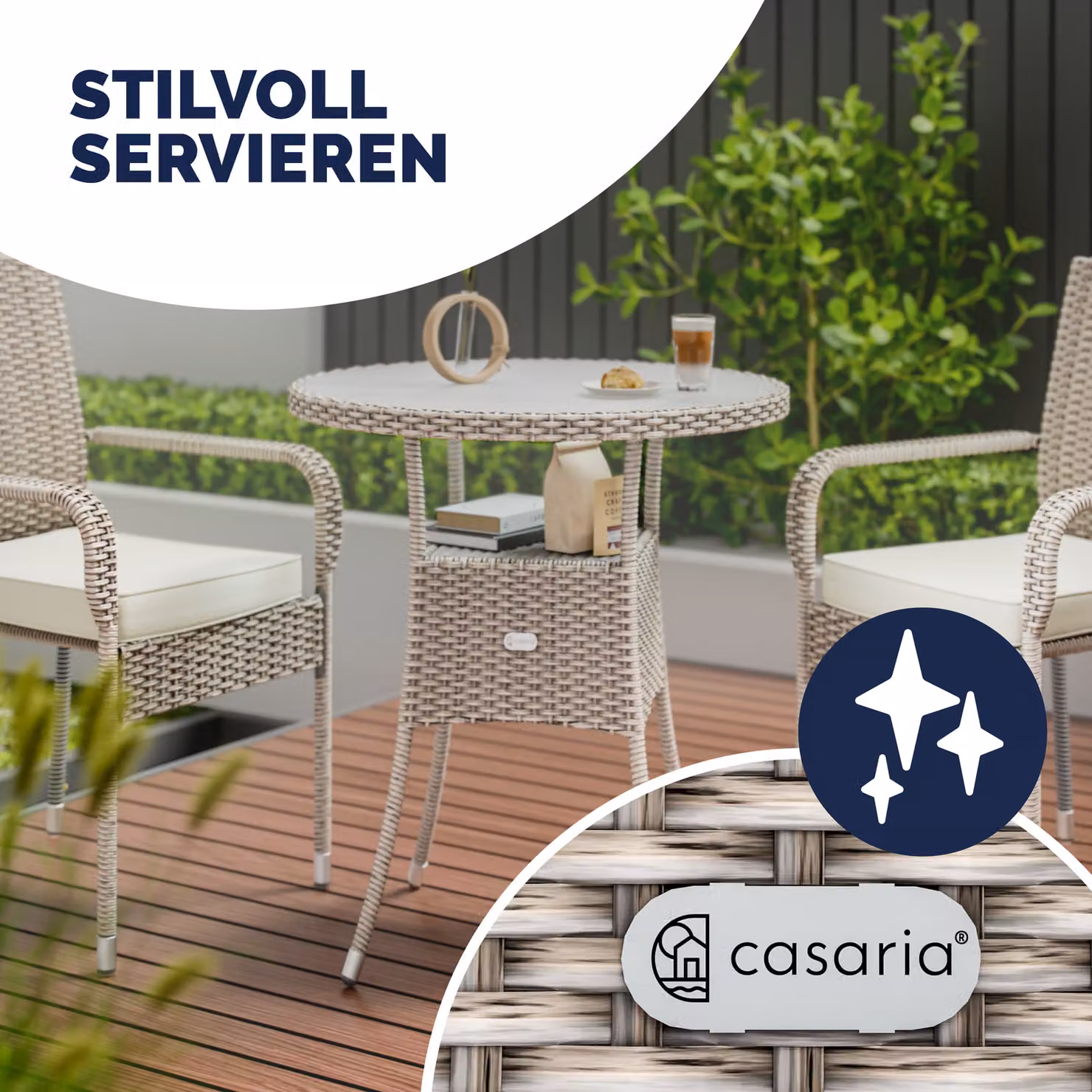 Tavolo da giardino rotondo Casaria in polyrattan e vetro con struttura in metallo, resistente ai raggi UV, Ø 60 cm, H 74 cm – 2