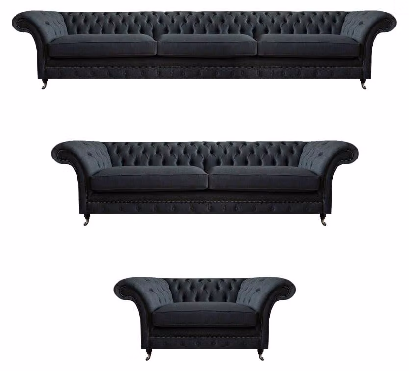 Schwarze Chesterfield Sofagarnitur Moderne Sitzmöbel Wohnzimmer Couchen