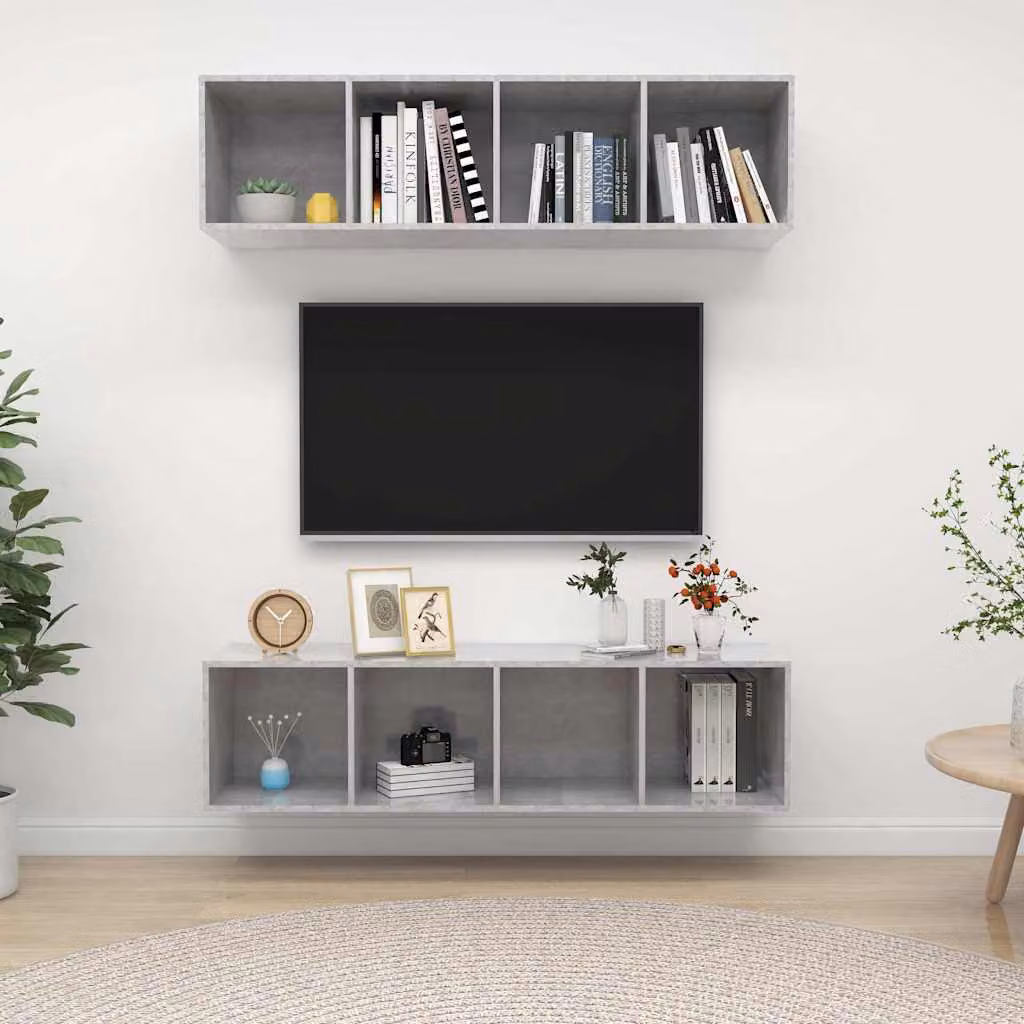 Set di 2 supporti per TV a parete vidaXL in legno multistrato, colore grigio cemento, design moderno