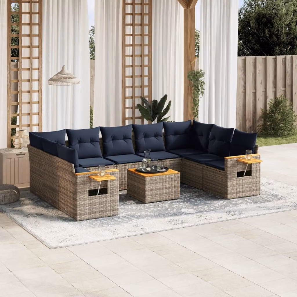 Maison Exclusive - Set Divani da Giardino 10 pz con Cuscini Grigio in Polyrattan