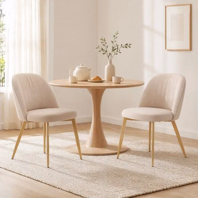 Set di 2 sedie da pranzo in velluto beige con imbottitura in schiuma e gambe in metallo dorato portata 150 kg