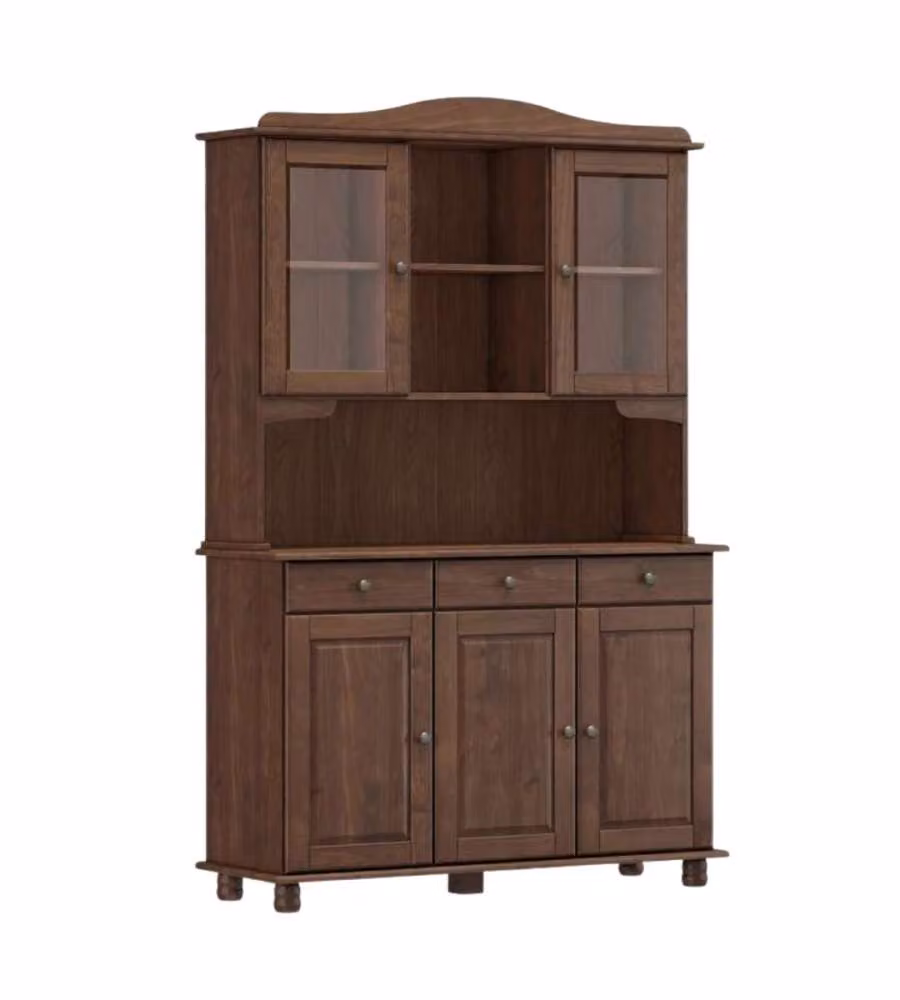 Credenza in Pino Massiccio Scuro 5 Ante e 3 Cassetti 197 cm con Vetrine - Imbuya Domo Mea