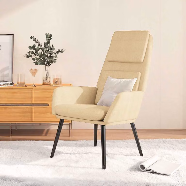 Sedia Relax vidaXL Beige in Tessuto con Struttura in Metallo e Braccioli