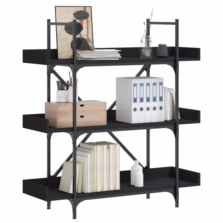 Libreria a 3 Ripiani vidaXL in Stile Industrial, Colore Nero, L/P/H: 100 x 33 x 108,5 cm