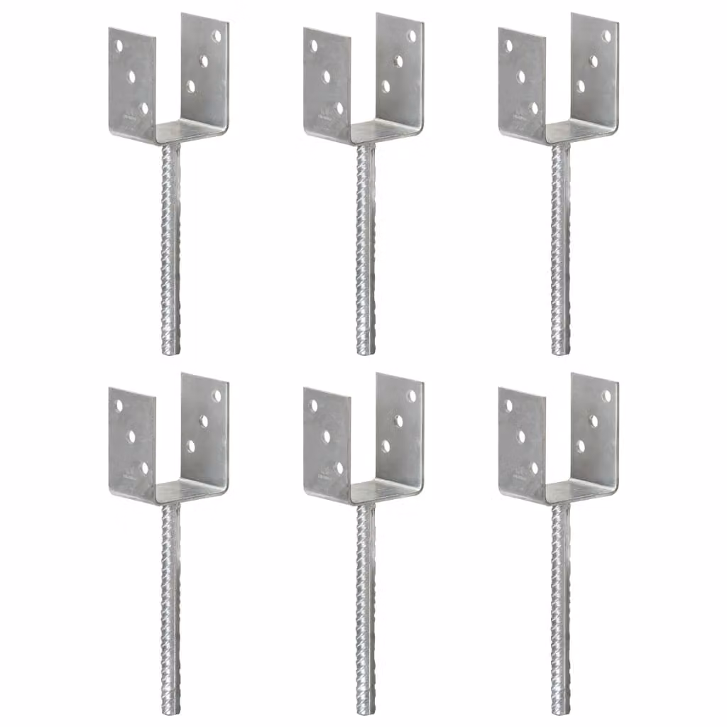 Set di 6 picchetti per recinzione vidaXL in acciaio zincato argento L/P/H: 8 x 6 x 30 cm