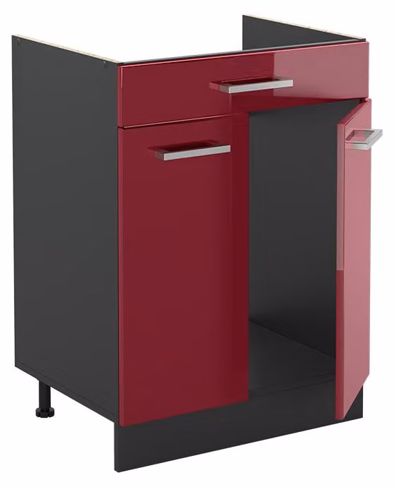 Mobiletto base cucina Vicco R-Line Rosso lucido/Antracite 60 cm con cassetto senza piano di lavoro, Model 61089