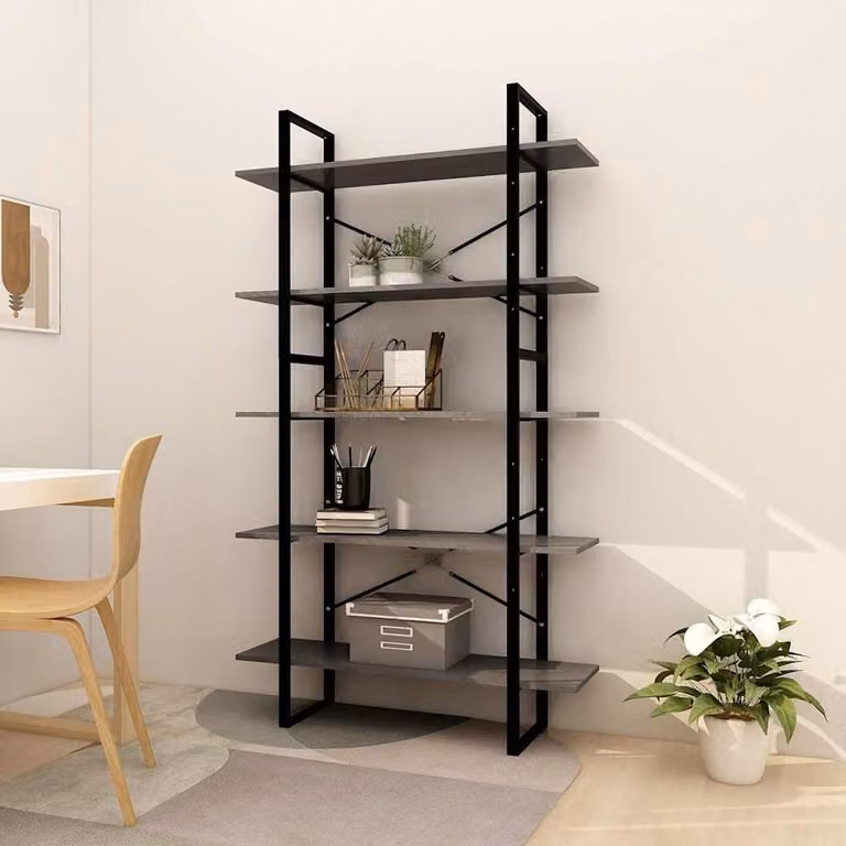 Libreria Industrial vidaXL in Legno di Pino e Metallo, Grigia, L 100 cm x P 30 cm x H 175 cm