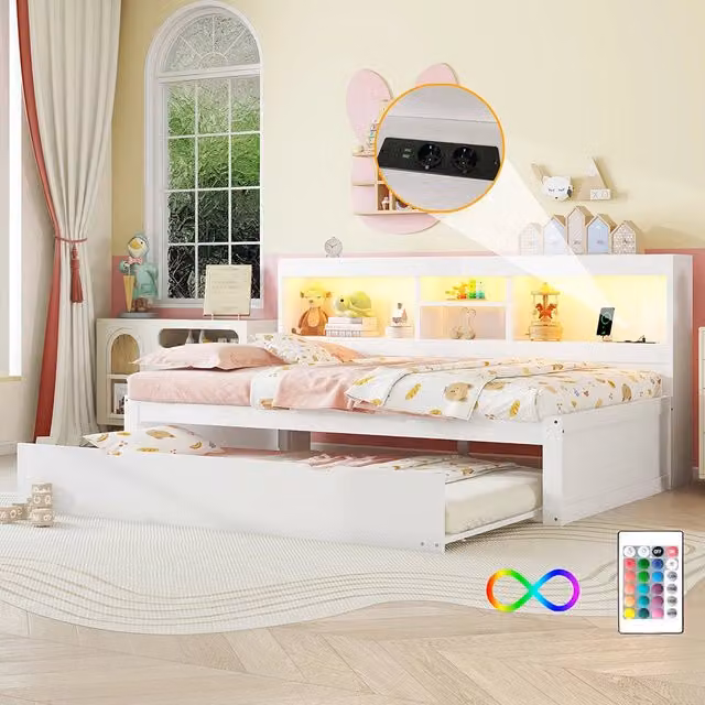 Divano letto daybed - Xylo - 90x200 cm LED USB contenitore bianco