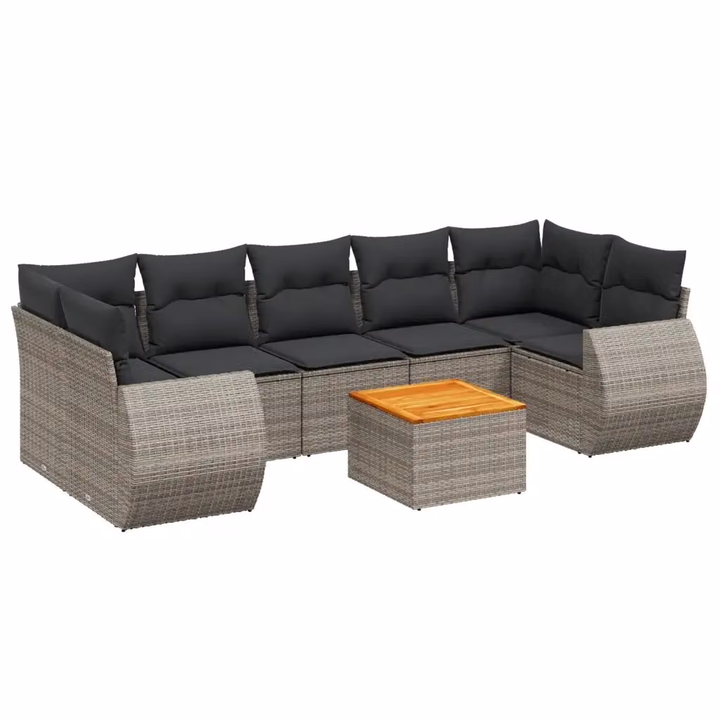 vidaXL Set Divano da Giardino a L 8 pz in Polyrattan Grigio con Cuscini – 2