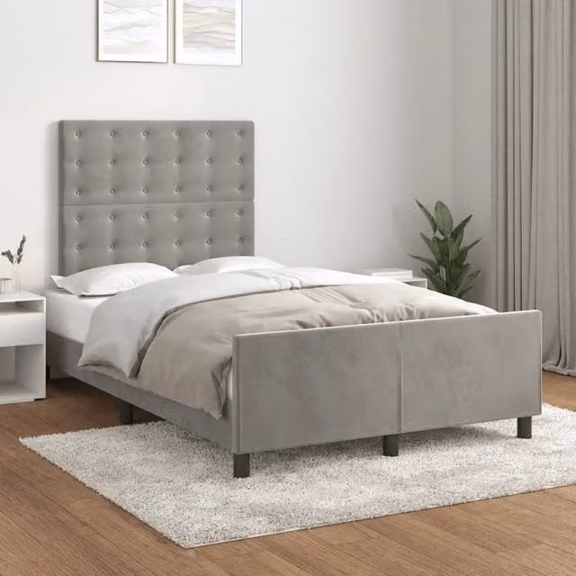Giroletto vidaXL in velluto grigio chiaro con struttura in legno di larice L/P/H: 200 x 120 x 126 cm – 1