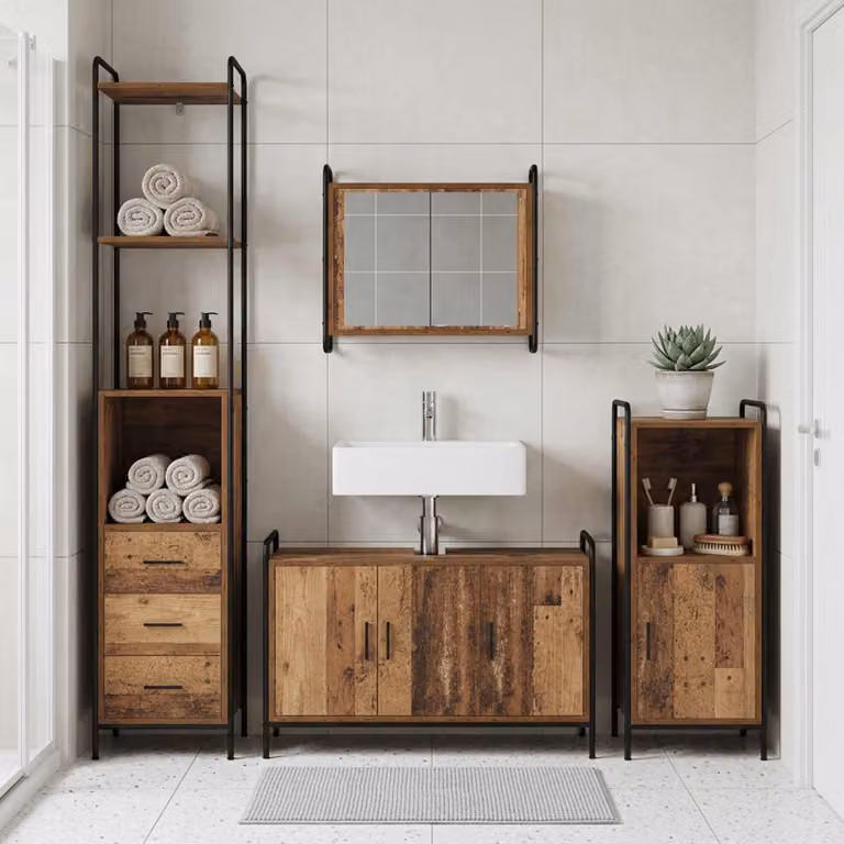 vidaXL Set di Armadi da Bagno 3 pz Legno antico 40 x 36 x 181 cm