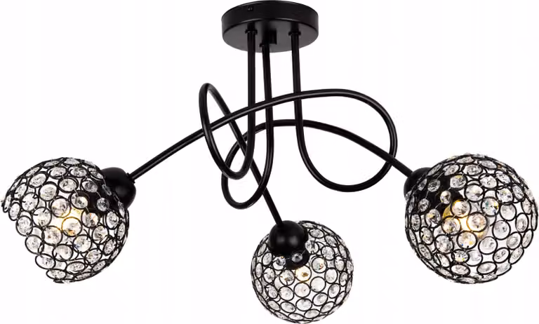 Light-Home Lampade di cristallo per l'illuminazione del soffitto - lampada da soffitto industriale per soggiorno, camera da letto e sala da pranzo - lampada a sospensione in vetro con metallo a 3 luci - nero