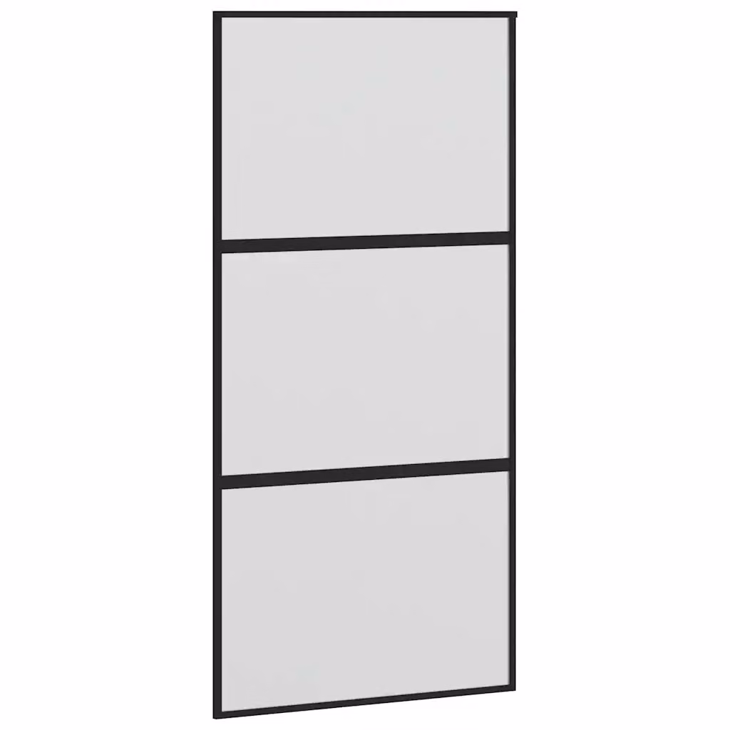 Porta Scorrevole Moderna vidaXL in Vetro Temperato e Alluminio, Colore Nero, L: 102,5 cm, H: 205 cm – 2