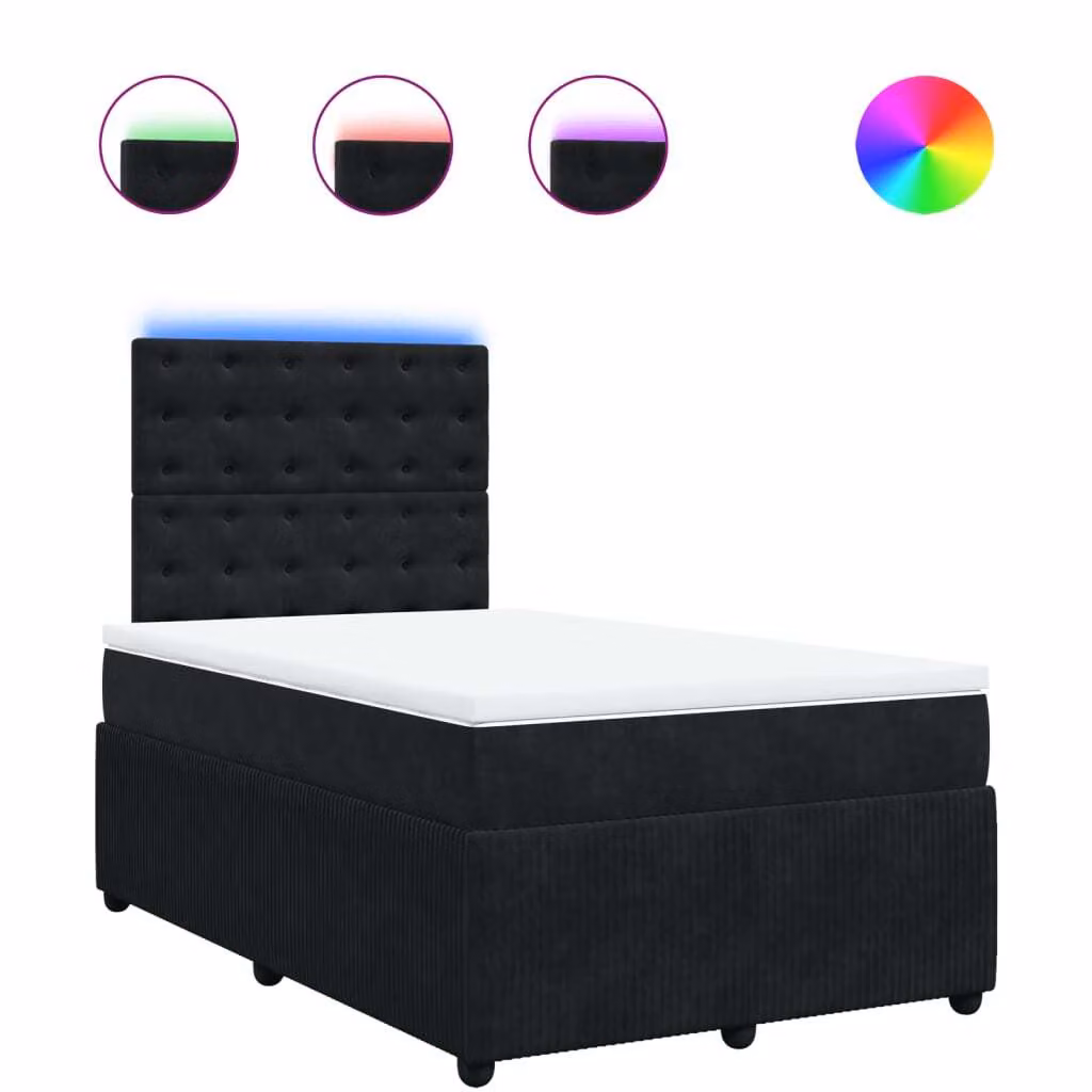 Giroletto a Molle con Materasso Nero 120x190 cm in Velluto