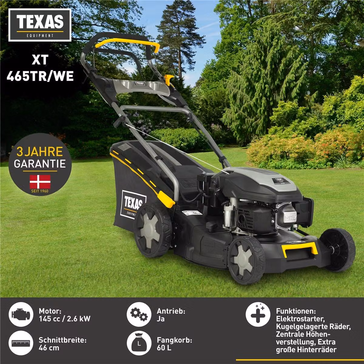Tosaerba a benzina TEXAS con avviamento elettrico a trazione XT465TR/E 4in1 46cm