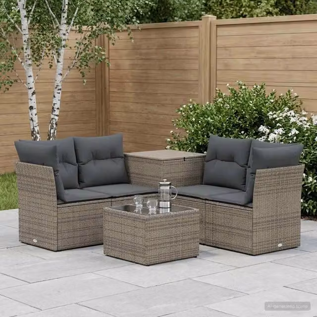 Set di mobili da giardino vidaXL in polyrattan con divani, elementi angolari e tavolino da caffè, colore grigio e antracite – 1