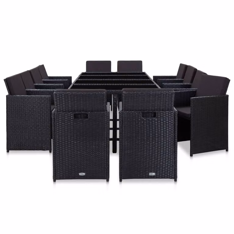 set da pranzo da giardino 13 pezzi con cuscini in poly rattan nero