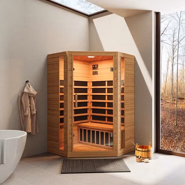 Sauna ad infrarossi Tampere Parama in legno di Hemlock marrone con radio integrata L/P/H: 122 x 122 x 188 cm