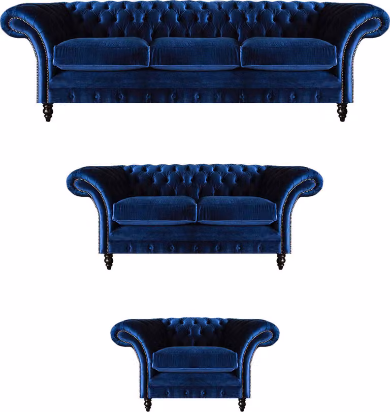 Luxus Design Garnitur Wohnzimmer Blau Sofa Set 3tlg Einrichtung Chesterfield
