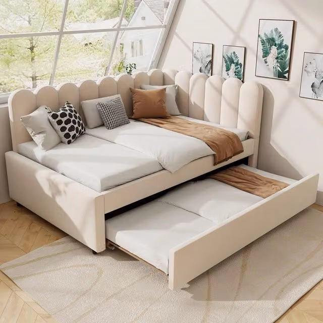 Divano letto angolare - Xylo - 140x200 cm gigogne fiori beige