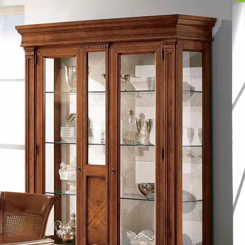 Vetrina classica con 2 porte in vetro e 3 cassetti con intarsio in legno Mobili 2G L: 161 cm, P: 50 cm, H: 216 cm – 3