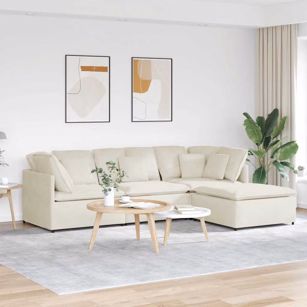 vidaXL Divano Modulare a L Reversibile in Velluto Beige con Cuscini e Struttura in Metallo e Legno